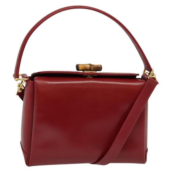 GUCCI Bamboo Hand Bag Leather Red Gold - Picture 1 of 16